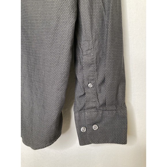 Calvin Klein Button Up Shirt Mens Size L Long Sleeve Gray Polka Dot Black Shirt - Picture 7 of 10